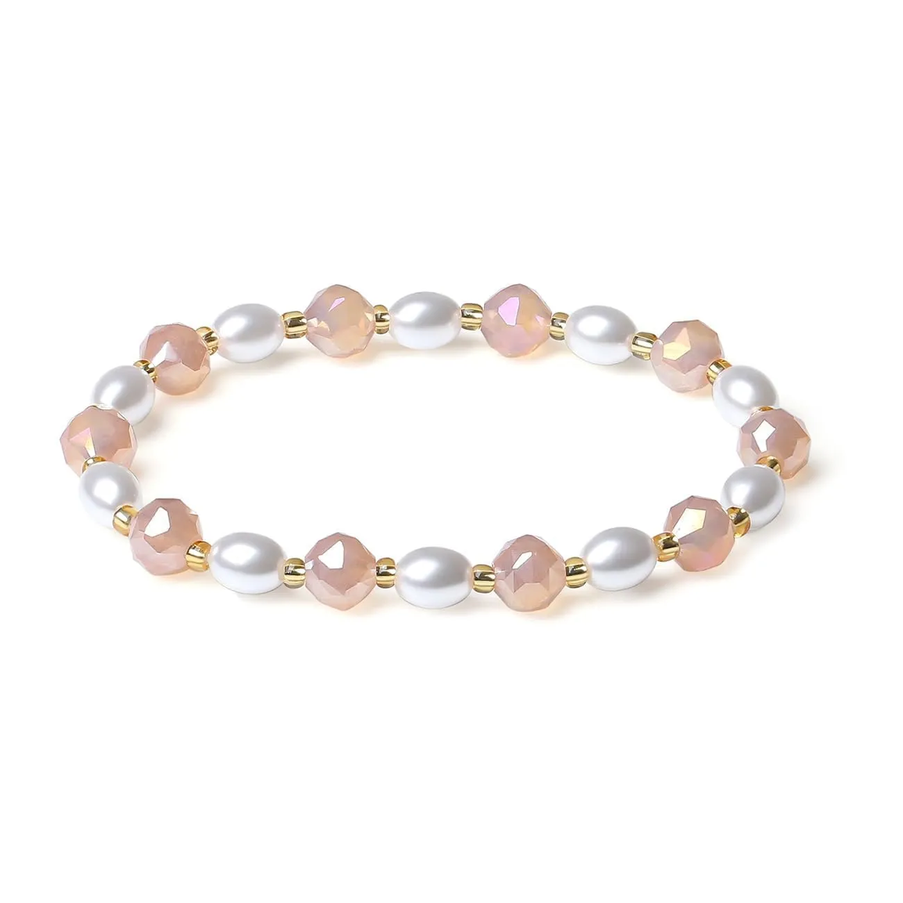 Handmade Stretch Bracelets for Women Bling Faceted Crystal Multi Color 8MM Beaded Pearl Natural Jewelry (Water Pink Porcelain-round)