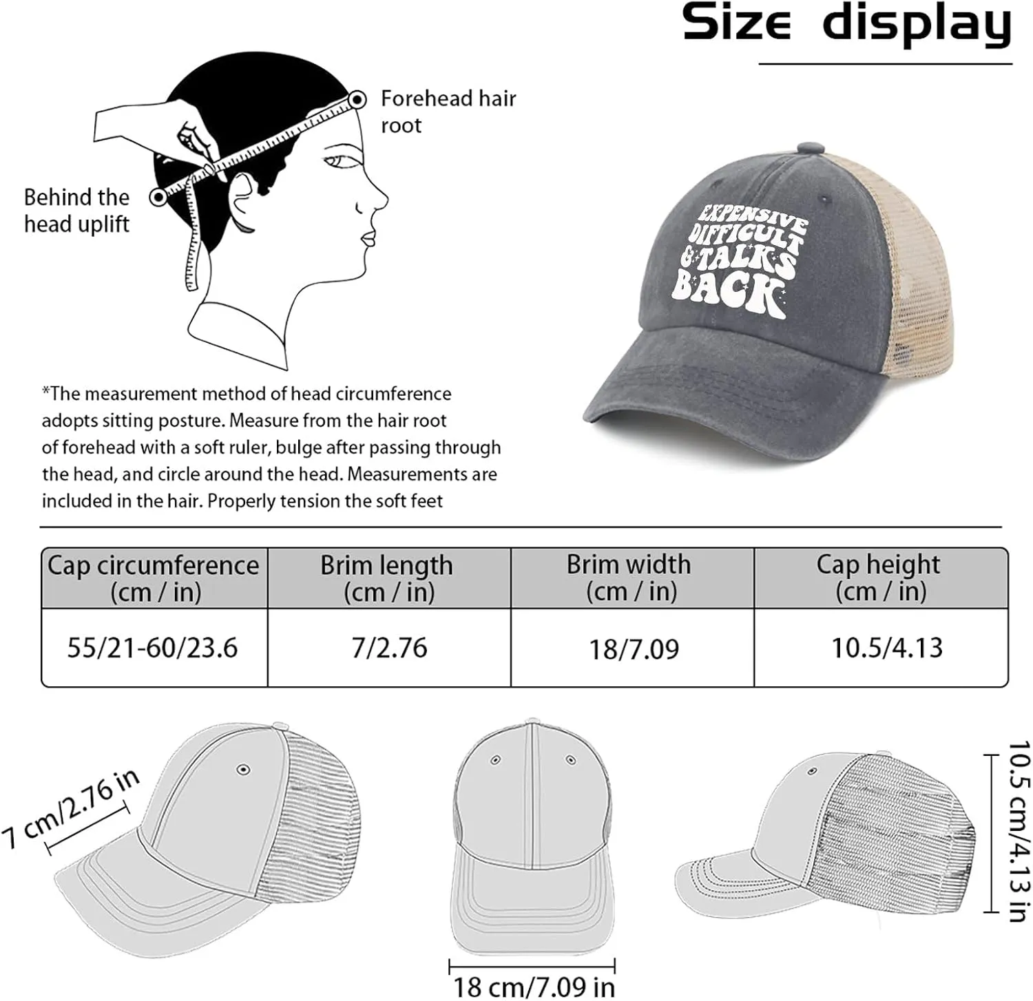 Hat for Womens Fashion Denim Hat Mens AllBlack Ball Cap Fashionable Unique Gifts for Nanny