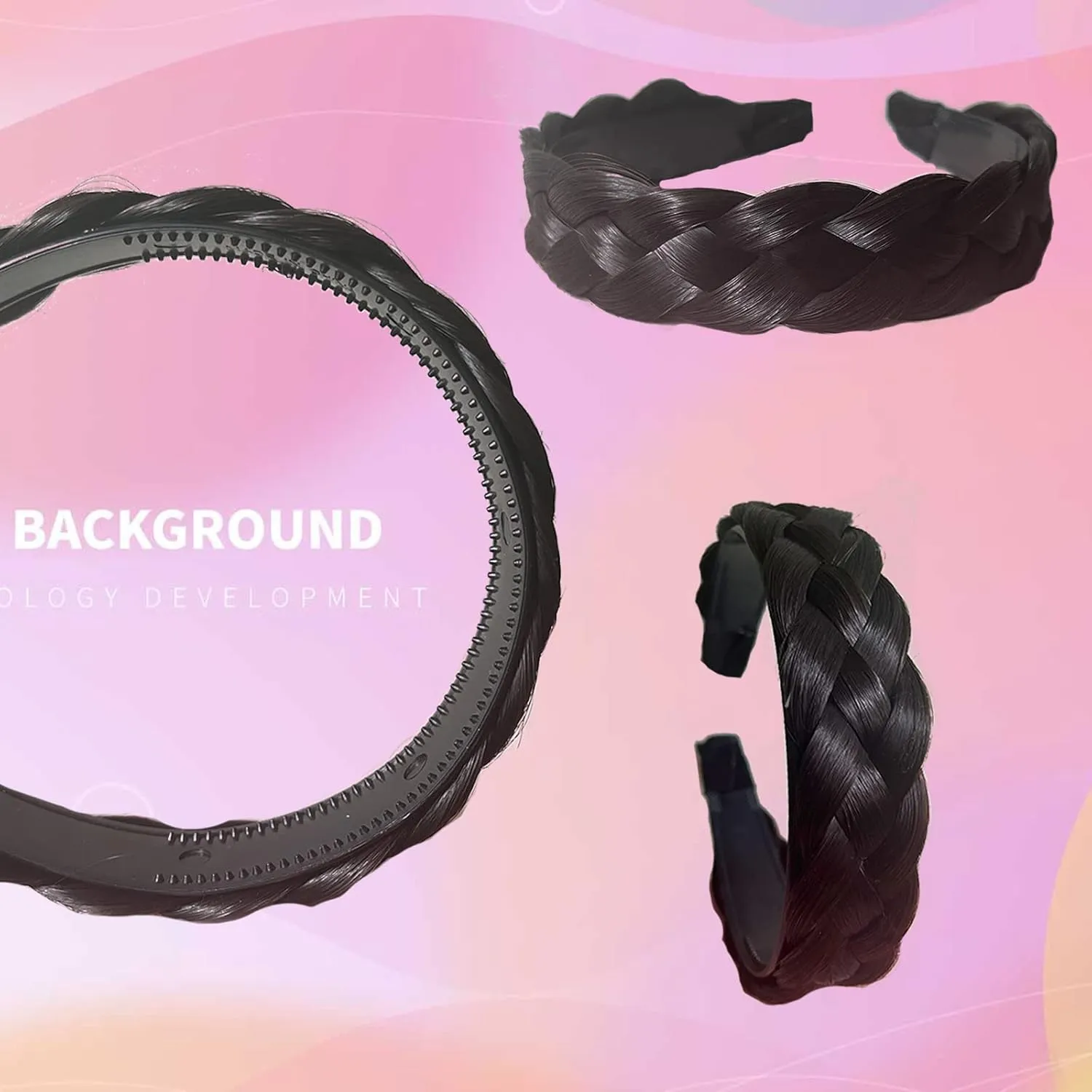 Headband 4 Strands Synthetic Hair Plaited Headband Braid Braided With Teeth Hair Band Beauty accessory Stretch Braid Headbands Hairpiece for Women (Black-brown)