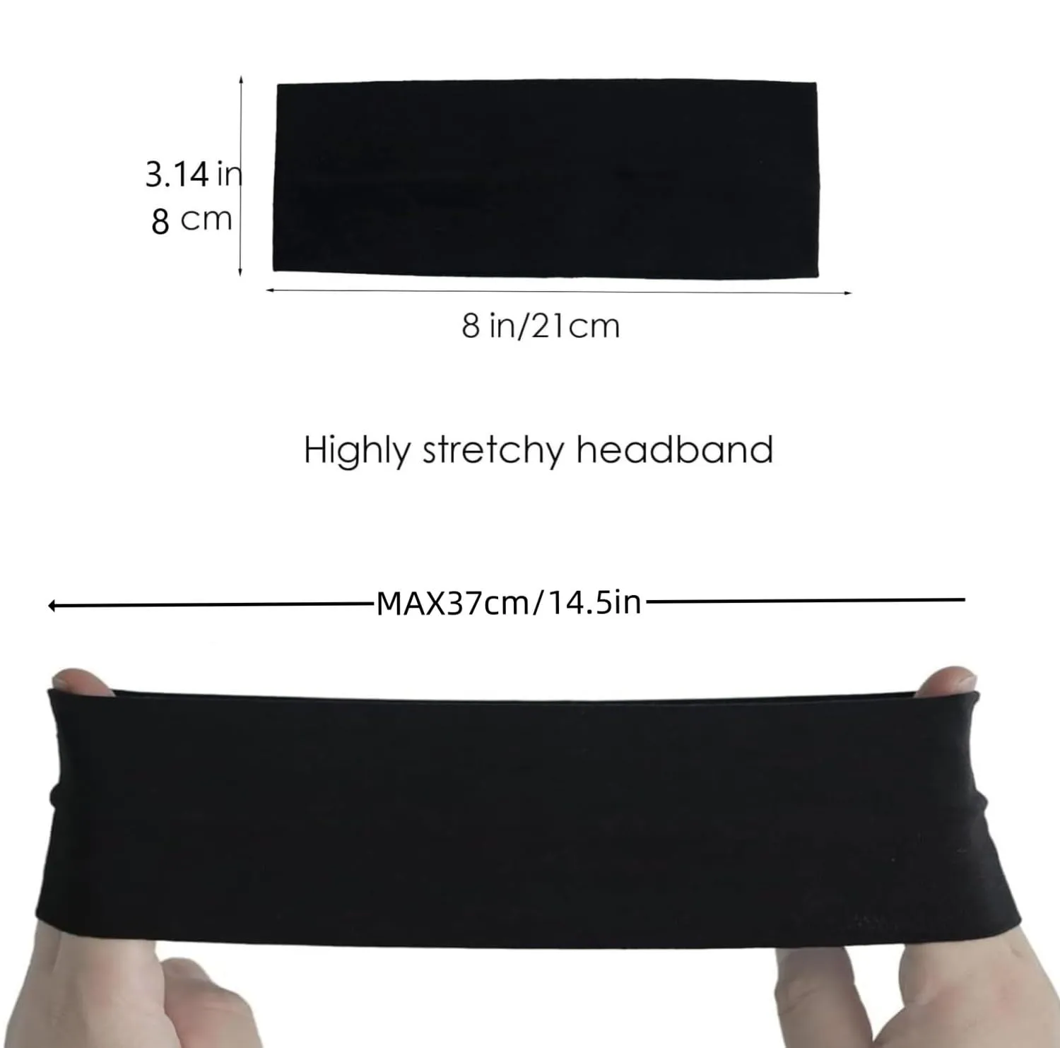 Headbands for Women 3 Pack Elastic Hair Bands for Women' Hair,Non Slip Sports Headband Soft Cotton Stretchy Headbands Hair Accessories (Black, Large)