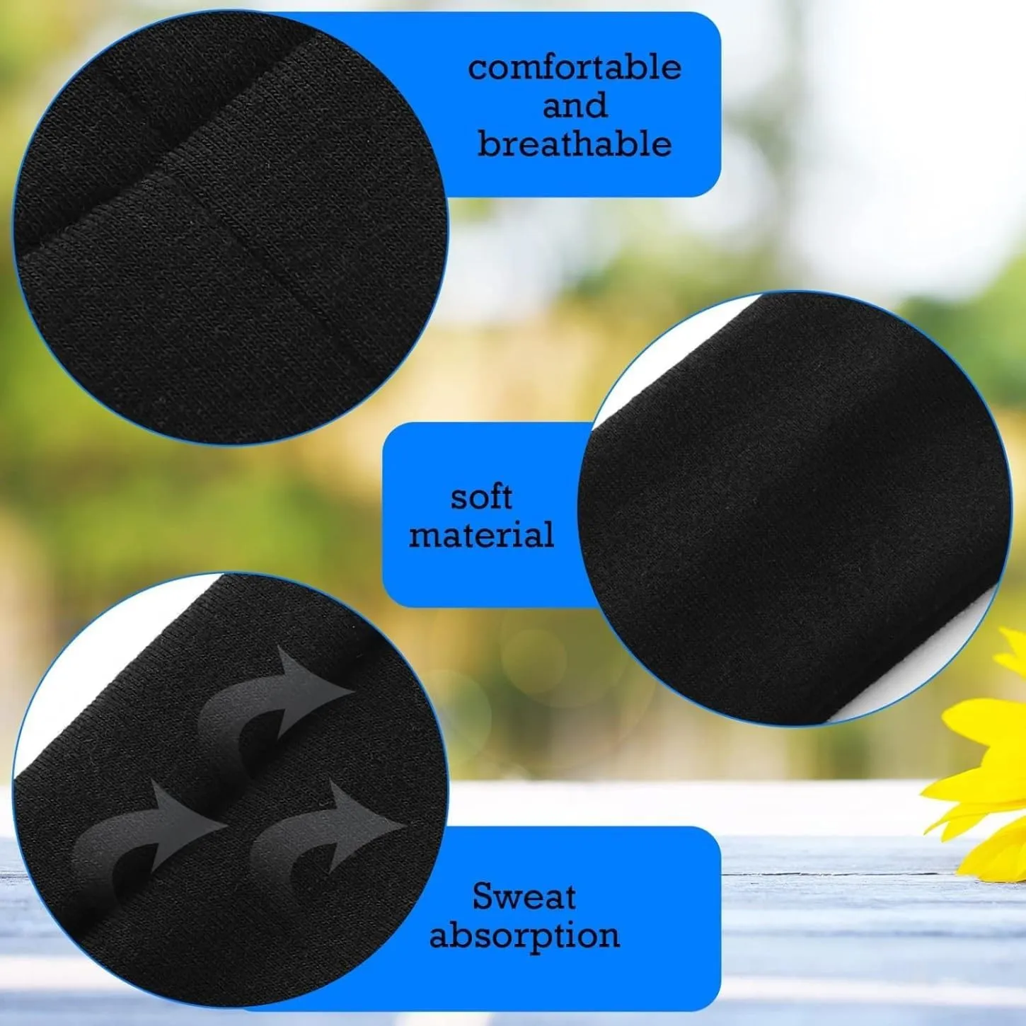 Headbands for Women 3 Pack Elastic Hair Bands for Women' Hair,Non Slip Sports Headband Soft Cotton Stretchy Headbands Hair Accessories (Black, Large)