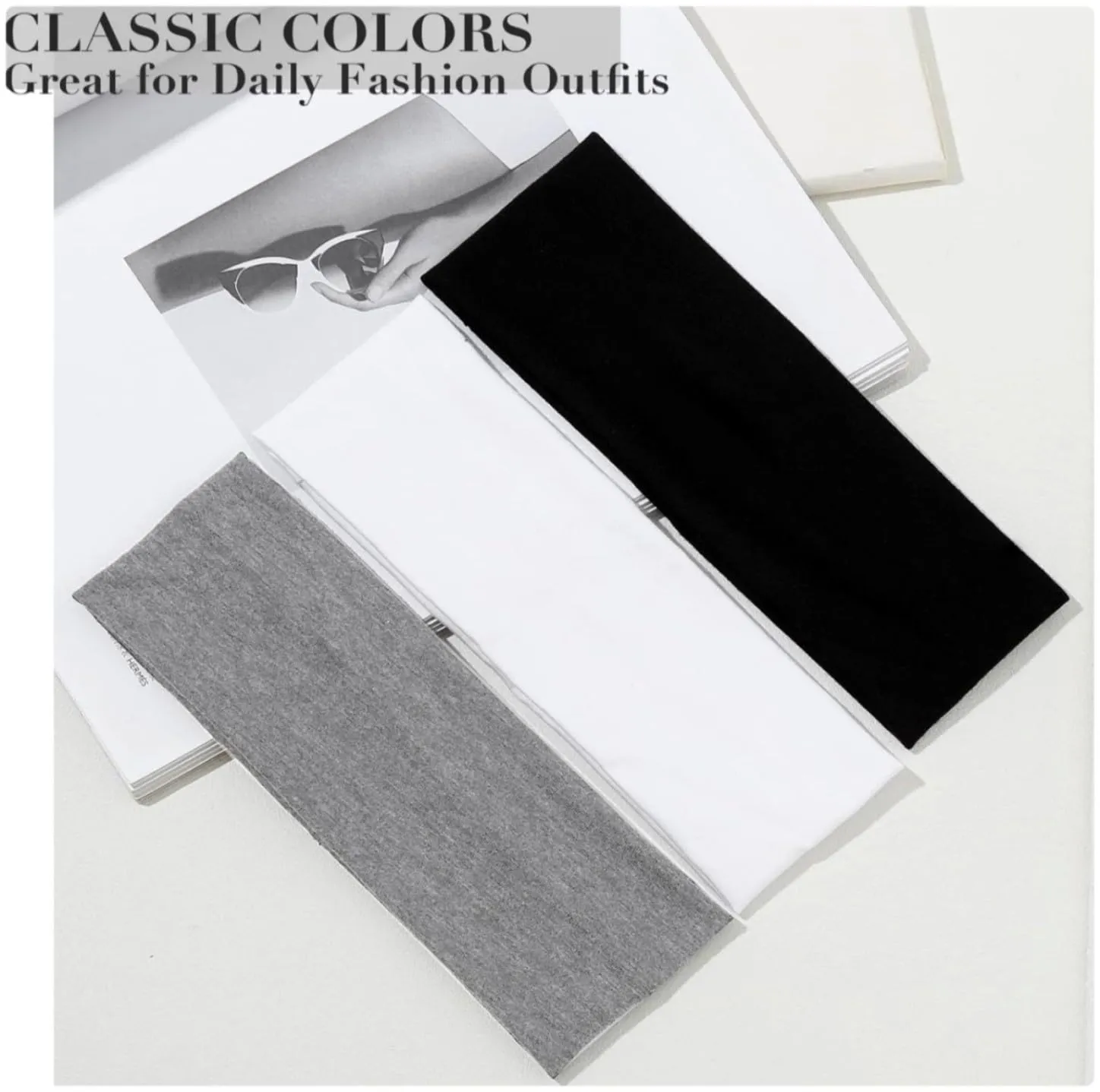 Headbands for Women 3 Pack Elastic Hair Bands for Women' Hair,Non Slip Sports Headband Soft Cotton Stretchy Headbands Hair Accessories (Black, Large)