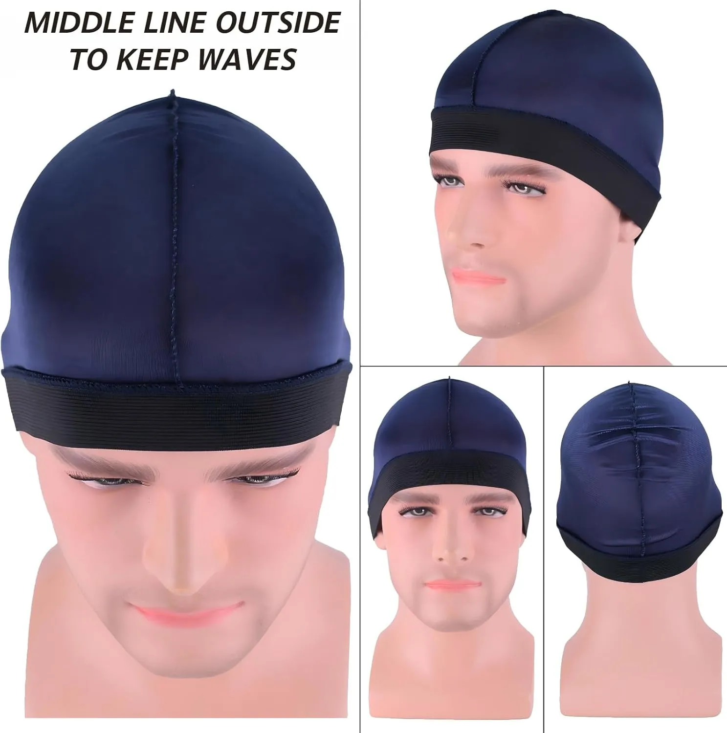 Headshion 4 Pack Wave Cap for Men 360 Waves, Silky Stocking Cap Compression Over Durag
