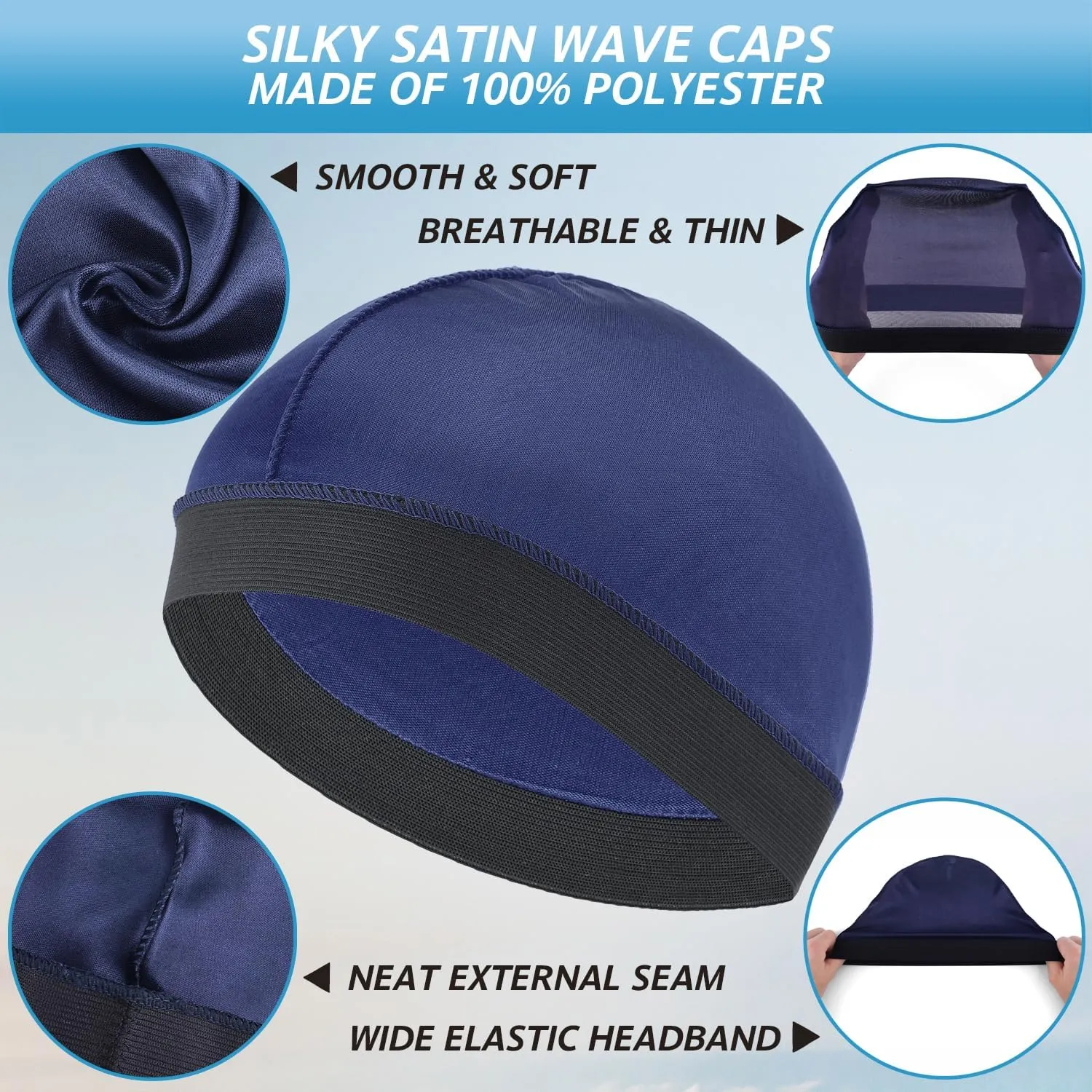 Headshion 4 Pack Wave Cap for Men 360 Waves, Silky Stocking Cap Compression Over Durag