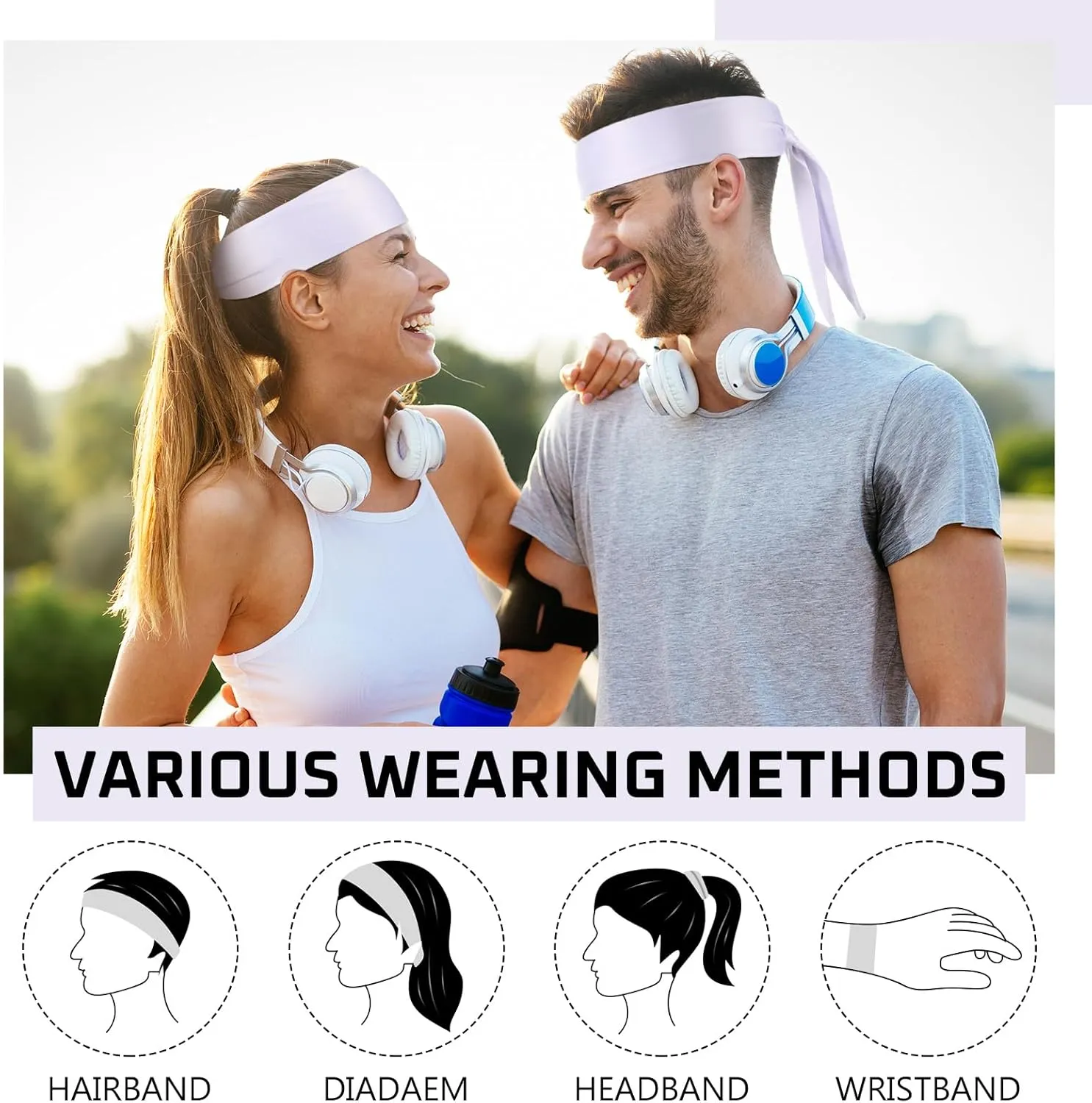 Hiboom 30 Pack Tie Headband Bulk Sports Tennis Head Tie Ninja Karate Tie Back Athletic Sweatbands Adjustable Hair Bands for Women Men Basketball, Football, Soccer, Running, Yoga Workout