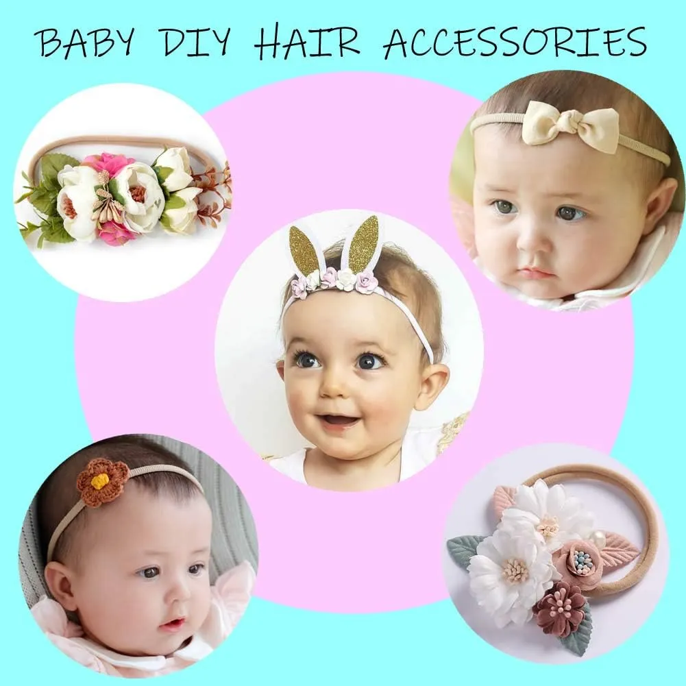 inSowni 50 Pack Super Soft Stretchy DIY Solid Nylon Headbands Baby Hair Bands One Size Fits All