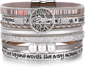 Inspirational Tree of Life Leather Bracelets for Women,Birthday Mothers Day Jewelry Gifts for Teen Girls