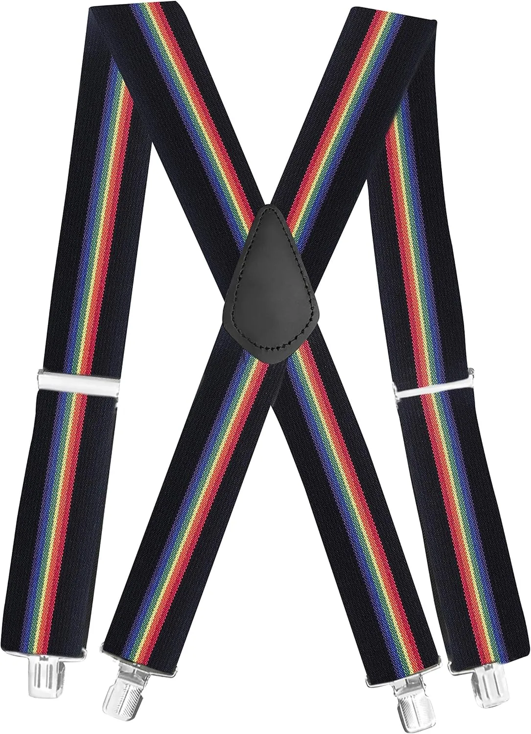 Jackster Rainbow Suspenders X-Back  2" Wide, Adjustable with Strong Jumbo Clips  Made in USA