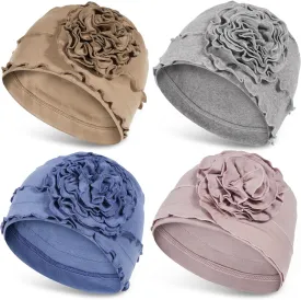 JarseHera 4PCS Cotton Chemo Headwear for Women Soft Cancer Caps Beanie for Hair Loss