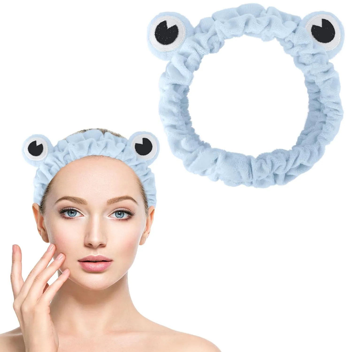 Jowmoy Blue color Frog Eye Elastic Headband - Versatile for Spa, Skincare, Makeup, Face Wash, Fun Gift for Women (1 Pack)