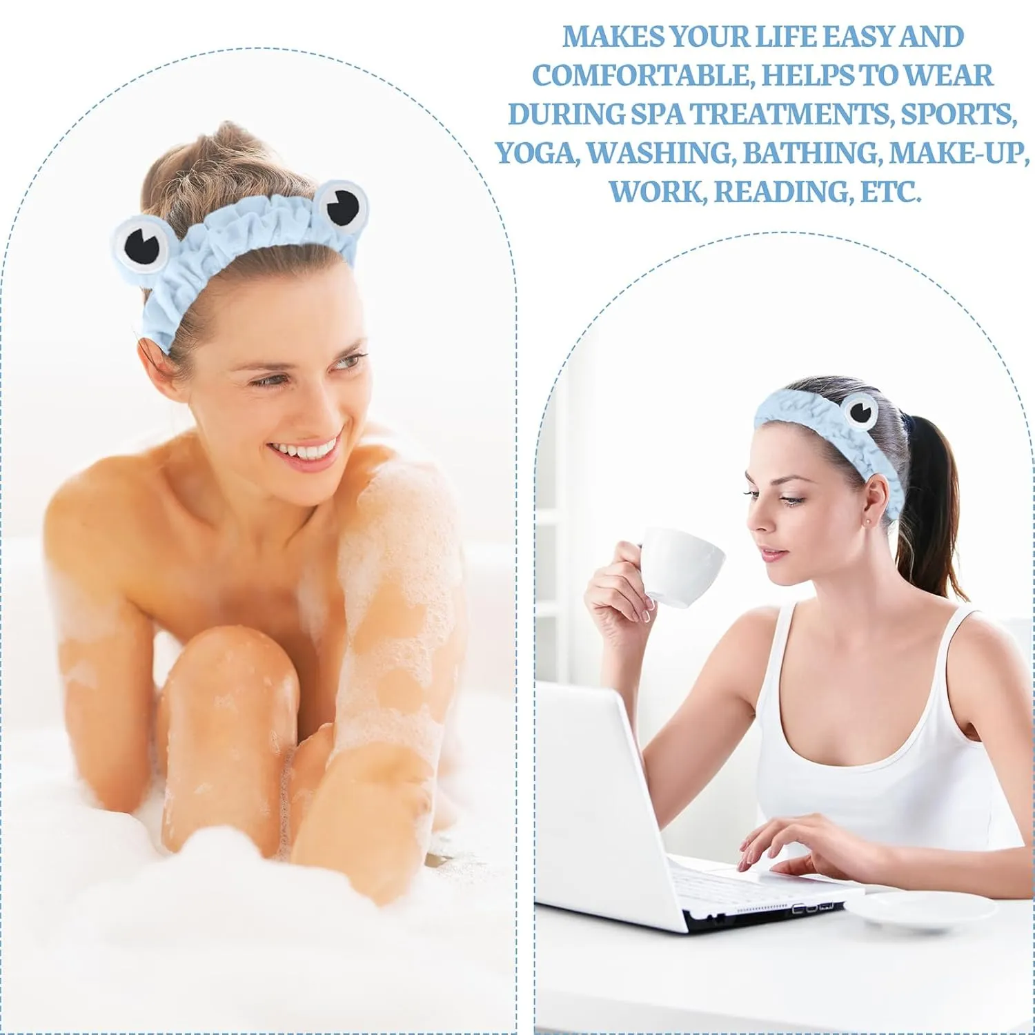 Jowmoy Blue color Frog Eye Elastic Headband - Versatile for Spa, Skincare, Makeup, Face Wash, Fun Gift for Women (1 Pack)