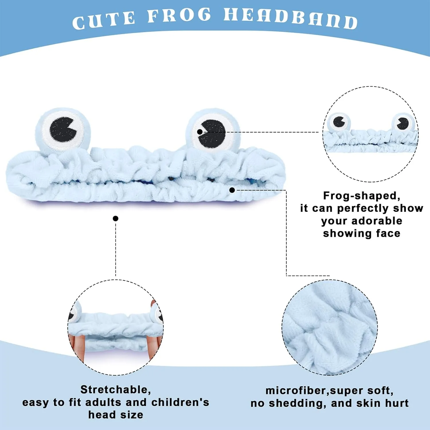Jowmoy Blue color Frog Eye Elastic Headband - Versatile for Spa, Skincare, Makeup, Face Wash, Fun Gift for Women (1 Pack)