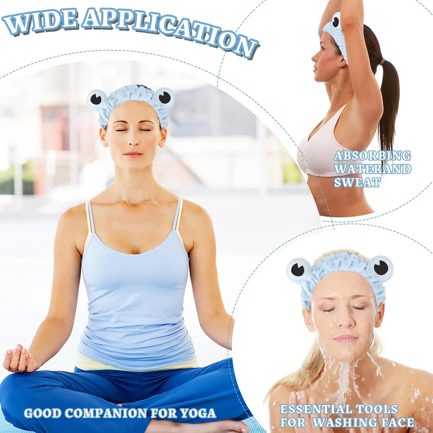 Jowmoy Blue color Frog Eye Elastic Headband - Versatile for Spa, Skincare, Makeup, Face Wash, Fun Gift for Women (1 Pack)