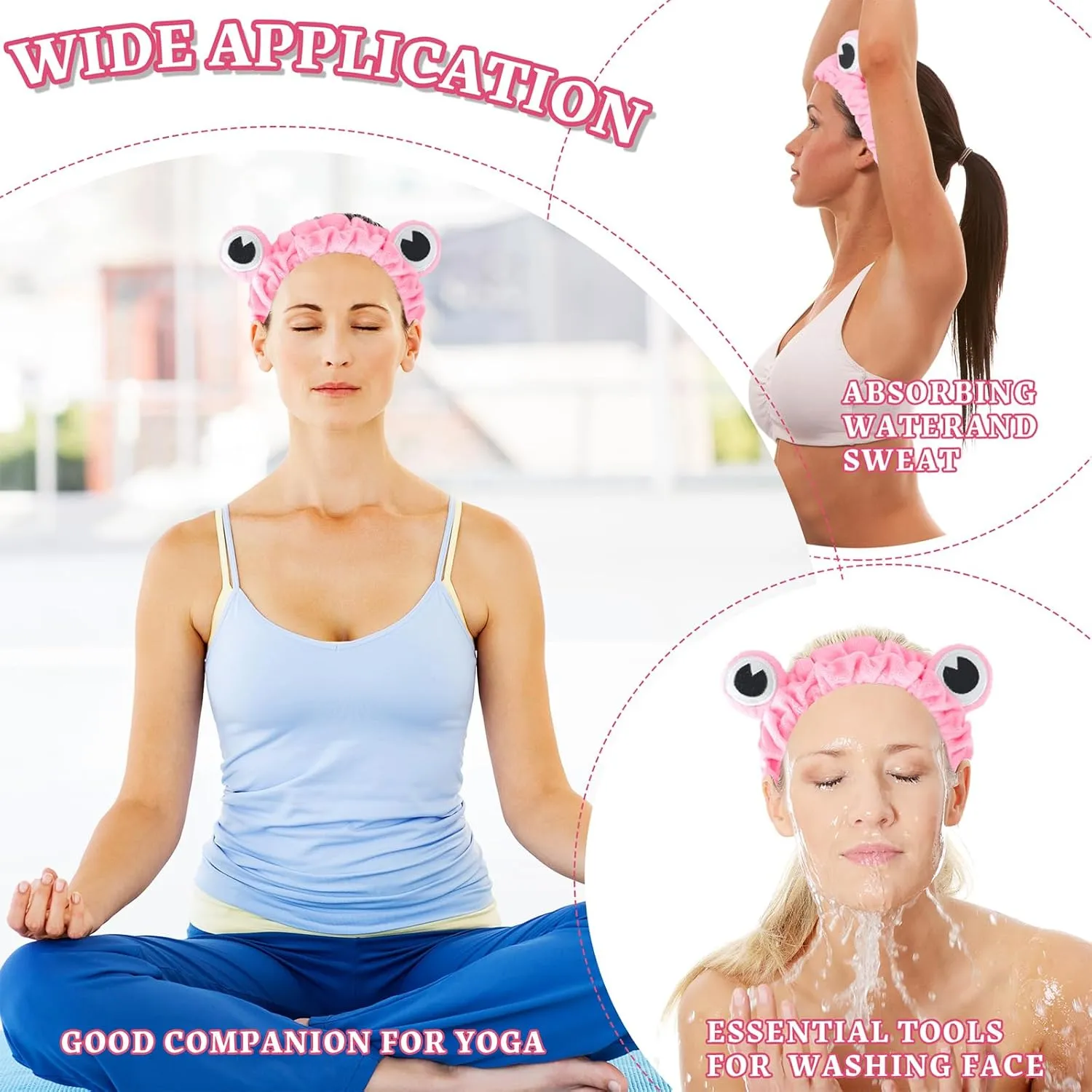 Jowmoy Rose Red Frog Eye Elastic Headband - Versatile for Spa, Skincare, Makeup, Face Wash, Fun Gift for Women (1 Pack)