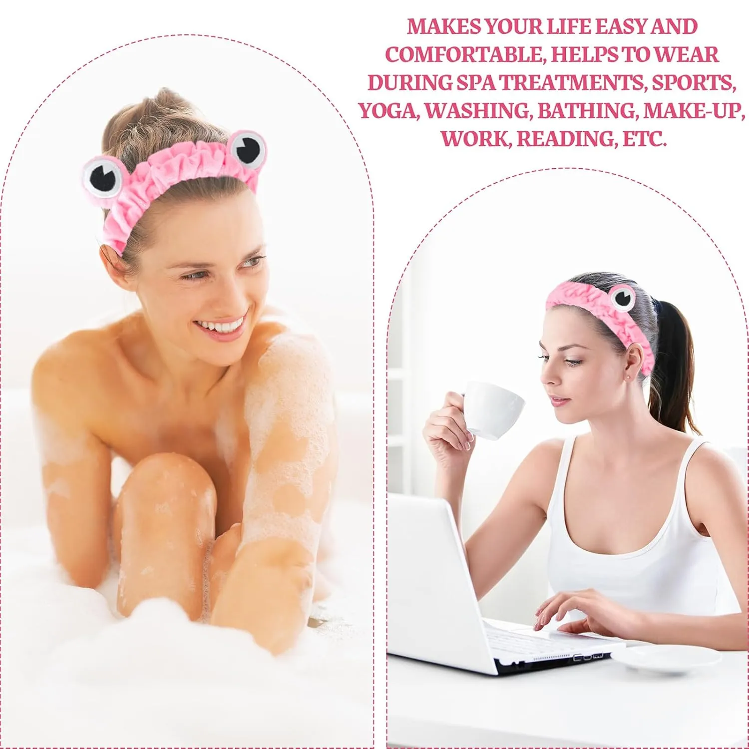 Jowmoy Rose Red Frog Eye Elastic Headband - Versatile for Spa, Skincare, Makeup, Face Wash, Fun Gift for Women (1 Pack)