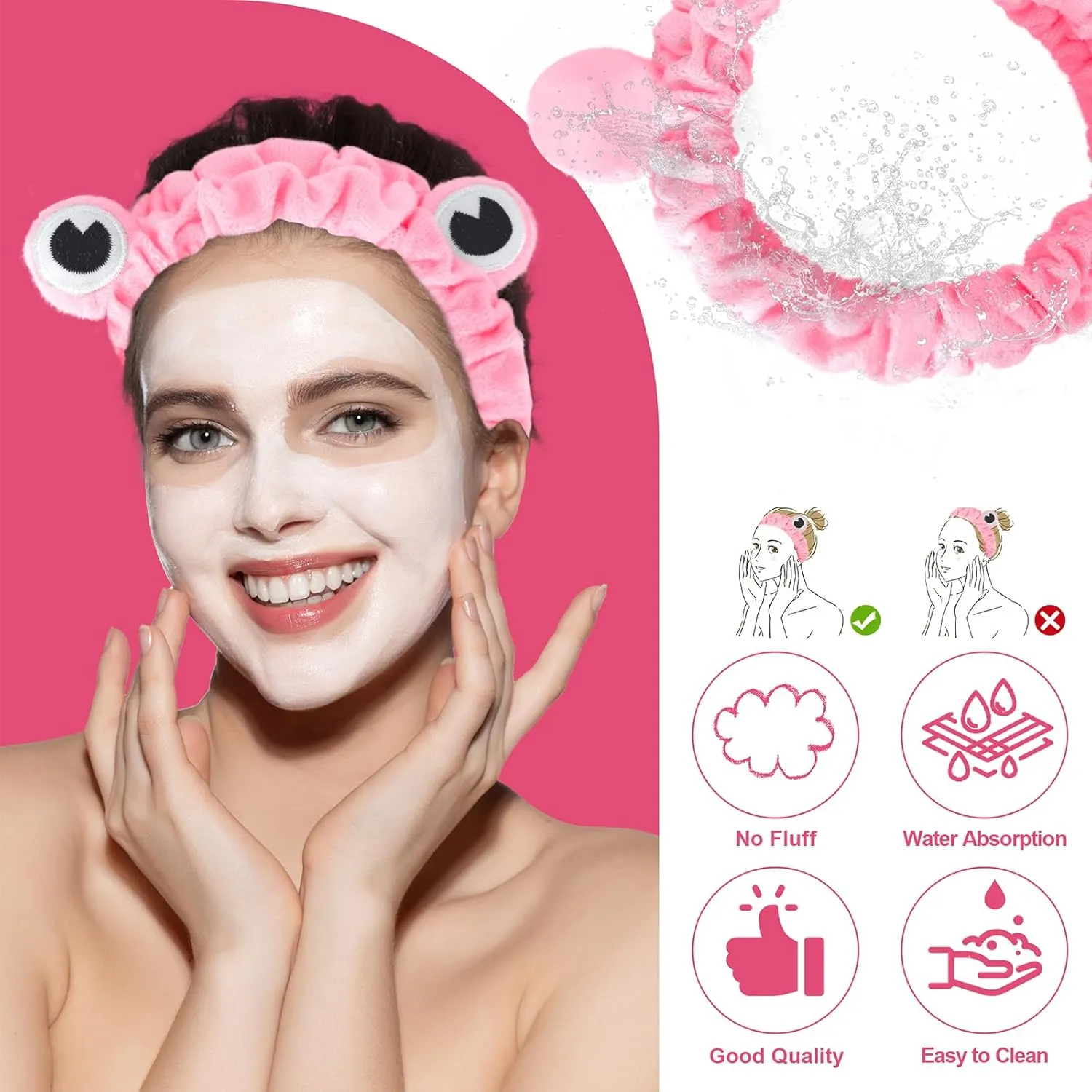 Jowmoy Rose Red Frog Eye Elastic Headband - Versatile for Spa, Skincare, Makeup, Face Wash, Fun Gift for Women (1 Pack)