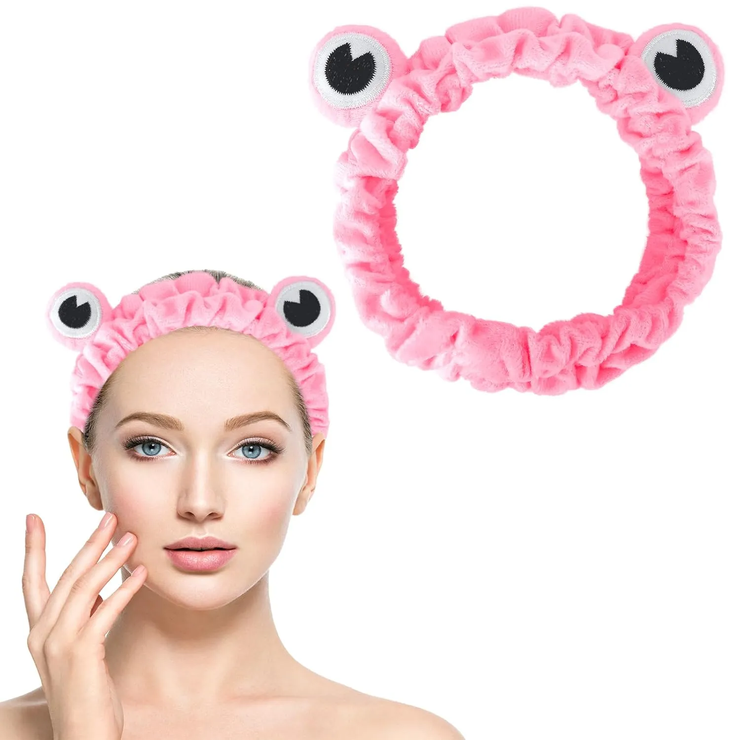 Jowmoy Rose Red Frog Eye Elastic Headband - Versatile for Spa, Skincare, Makeup, Face Wash, Fun Gift for Women (1 Pack)