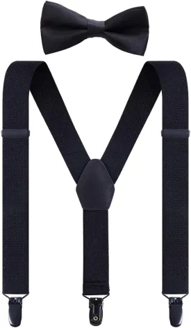 Kids Suspenders and Bow Tie Set, Adjustable Elastic Y Back with Metal Clips Suspender for Boys