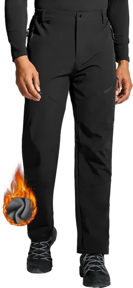 Mens Snow Ski Hiking Pants Winter Fleece Lined Outdoor Waterproof Insulated Zipper Bottom Leg
