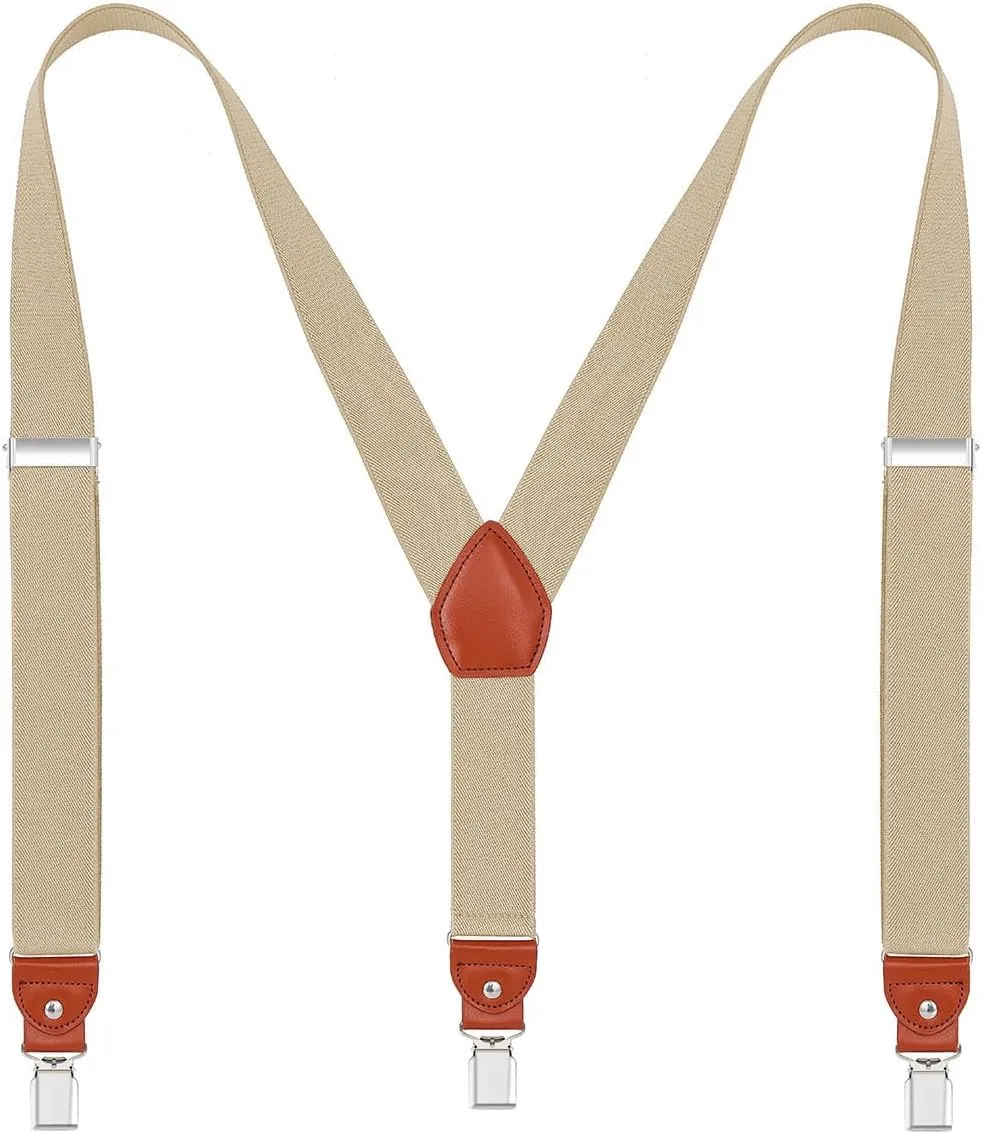 Men's suspenders Elastic Y Back Adjustable Heavy Duty Strong Clips 1.4" Wide