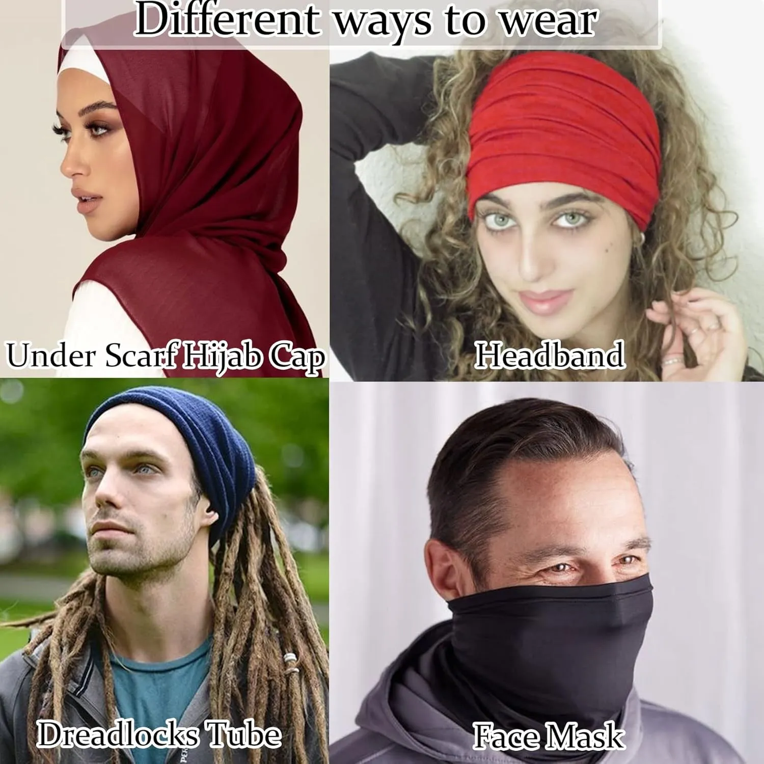 Messen 12 Pieces Under Scarf Hijab Cap for Turban Head Wraps Scarf Solid Color Hijab Tube Unisex Stretch Dreadlocks Tube