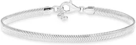 Miabella Italian Solid 925 Sterling Silver 18Kt Gold Plated 4mm Domed Herringbone Snake Chain Link Bracelet for Women Men, Made in Italy