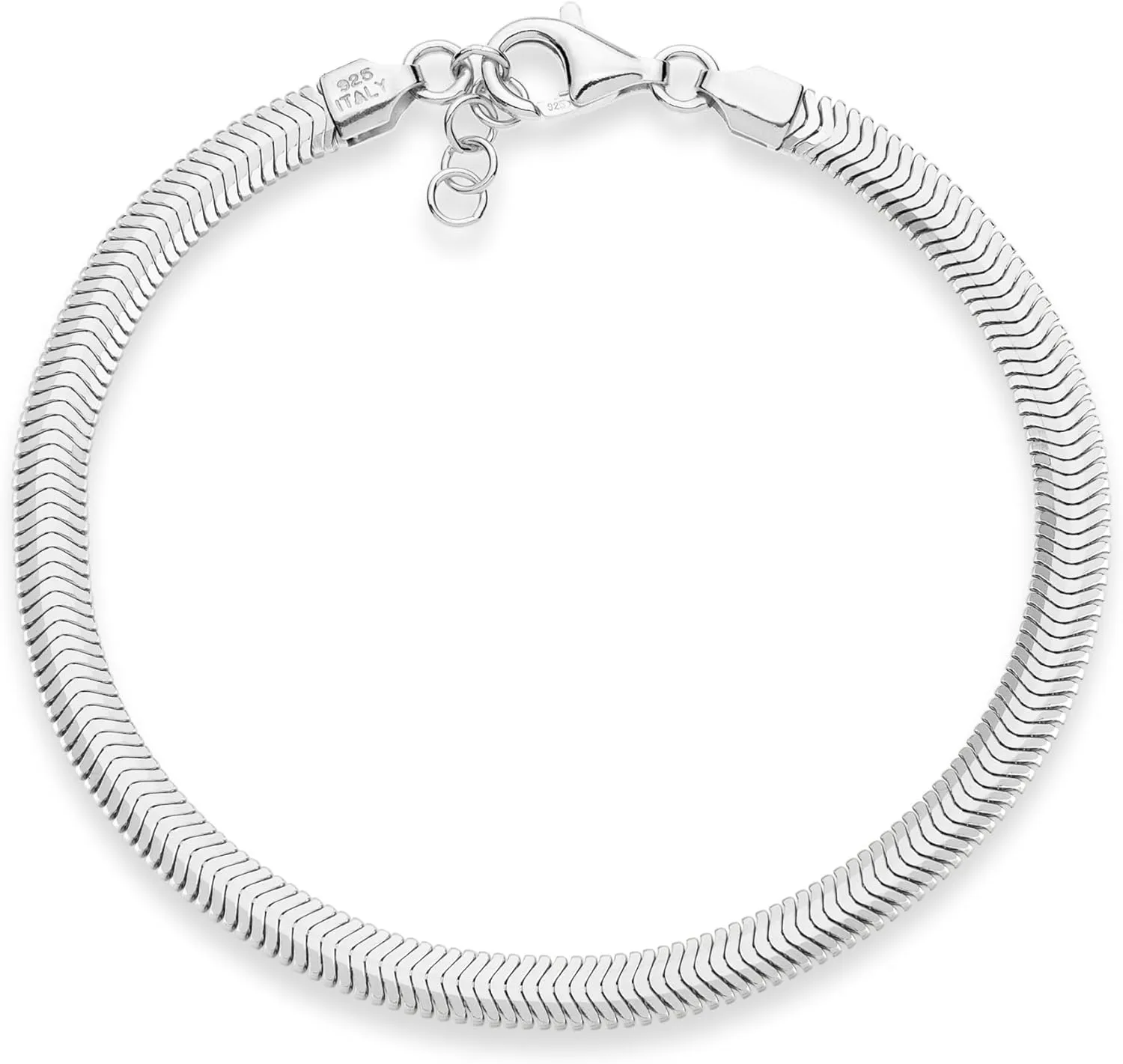Miabella Italian Solid 925 Sterling Silver 18Kt Gold Plated 4mm Domed Herringbone Snake Chain Link Bracelet for Women Men, Made in Italy