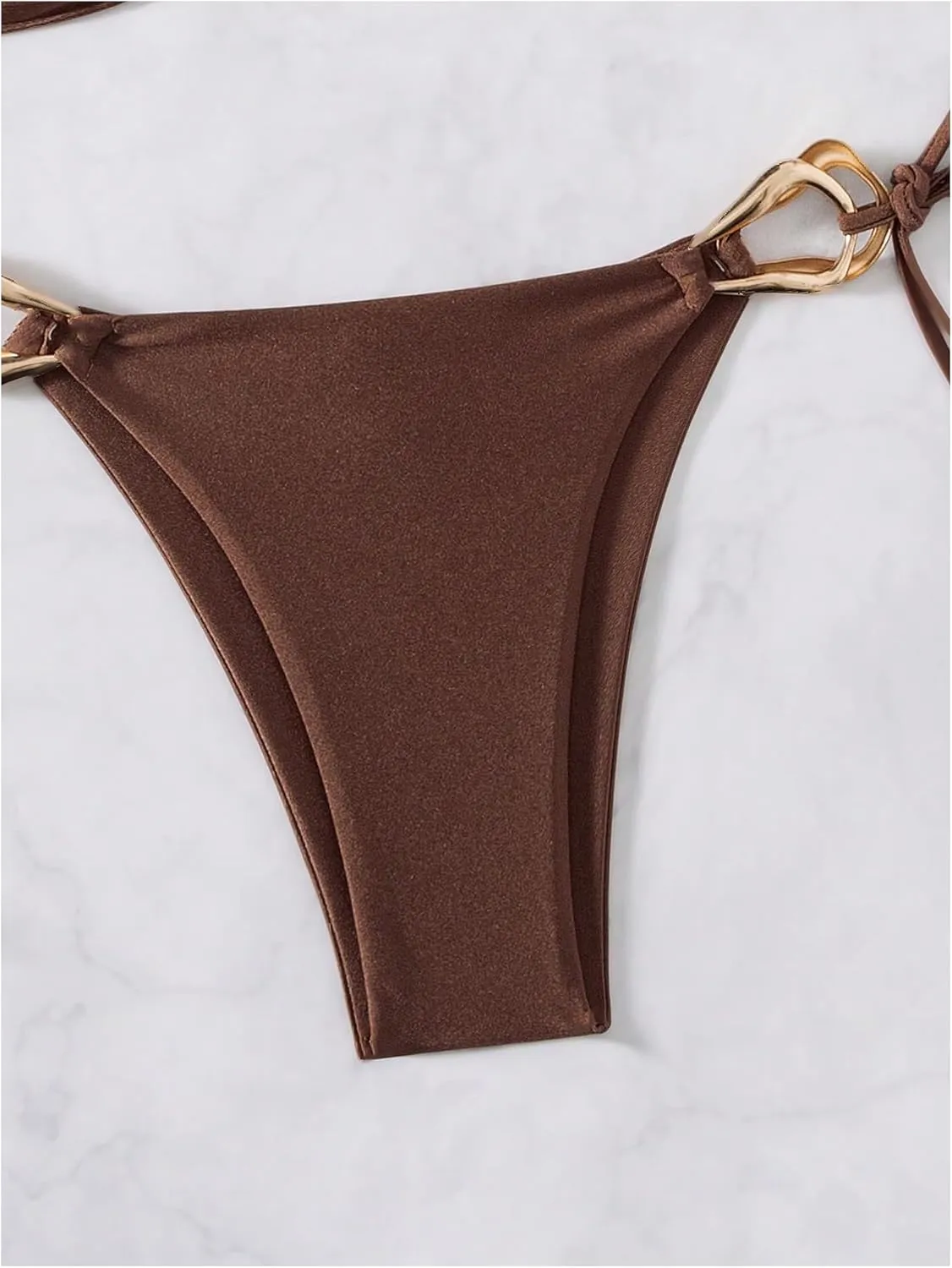 Milumia Women's 2 Piece Swimsuit Ring Linked Tie String Halter Thong Bikini Set Bathing Suits