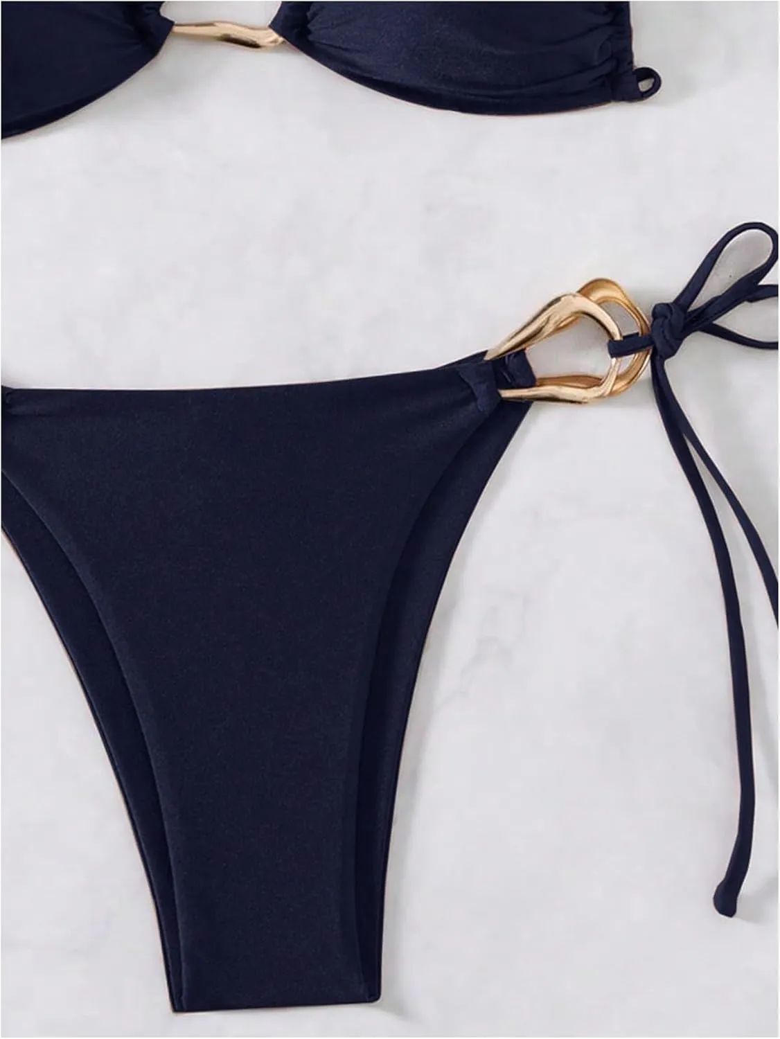 Milumia Women's 2 Piece Swimsuit Ring Linked Tie String Halter Thong Bikini Set Bathing Suits