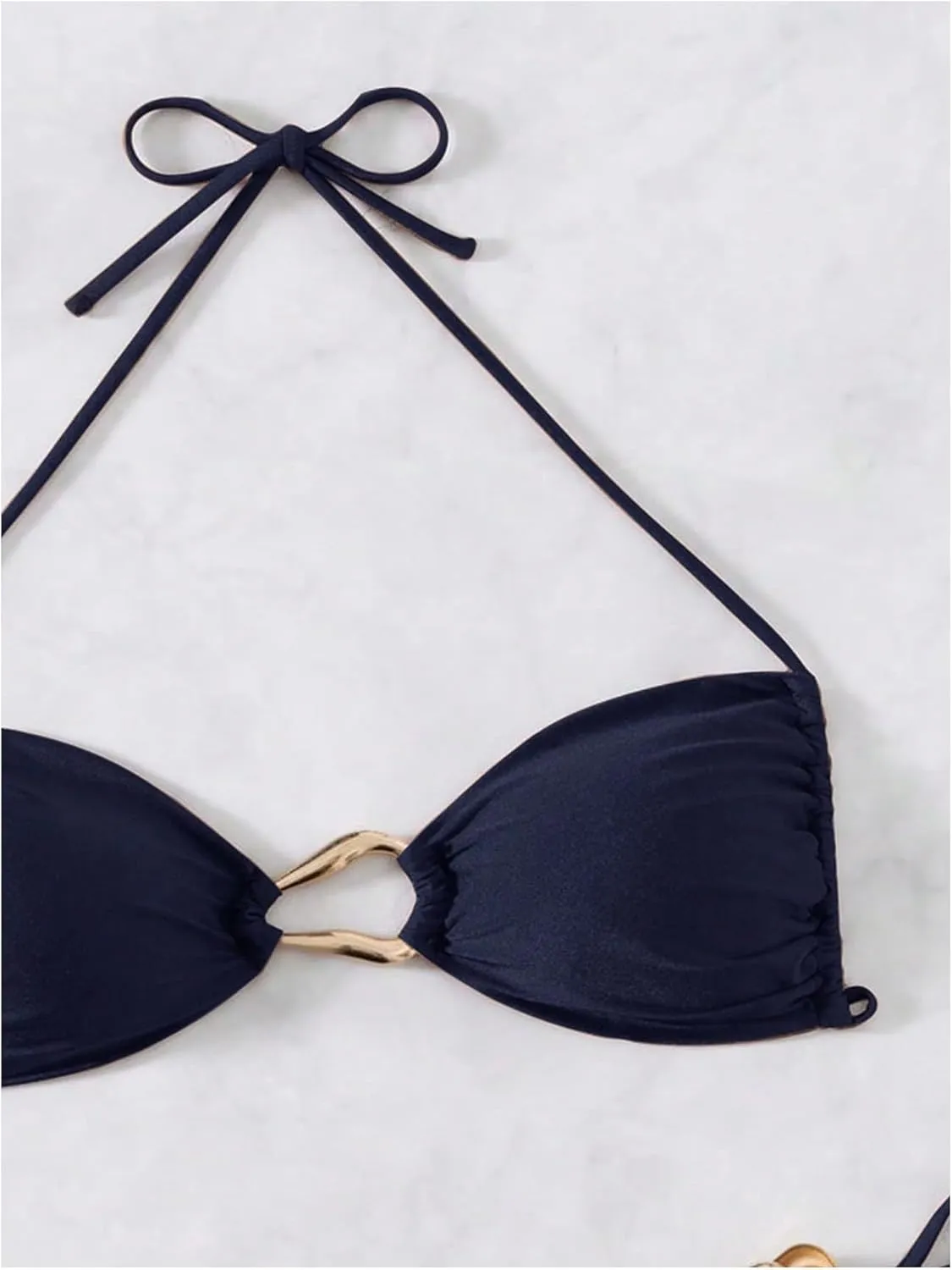 Milumia Women's 2 Piece Swimsuit Ring Linked Tie String Halter Thong Bikini Set Bathing Suits