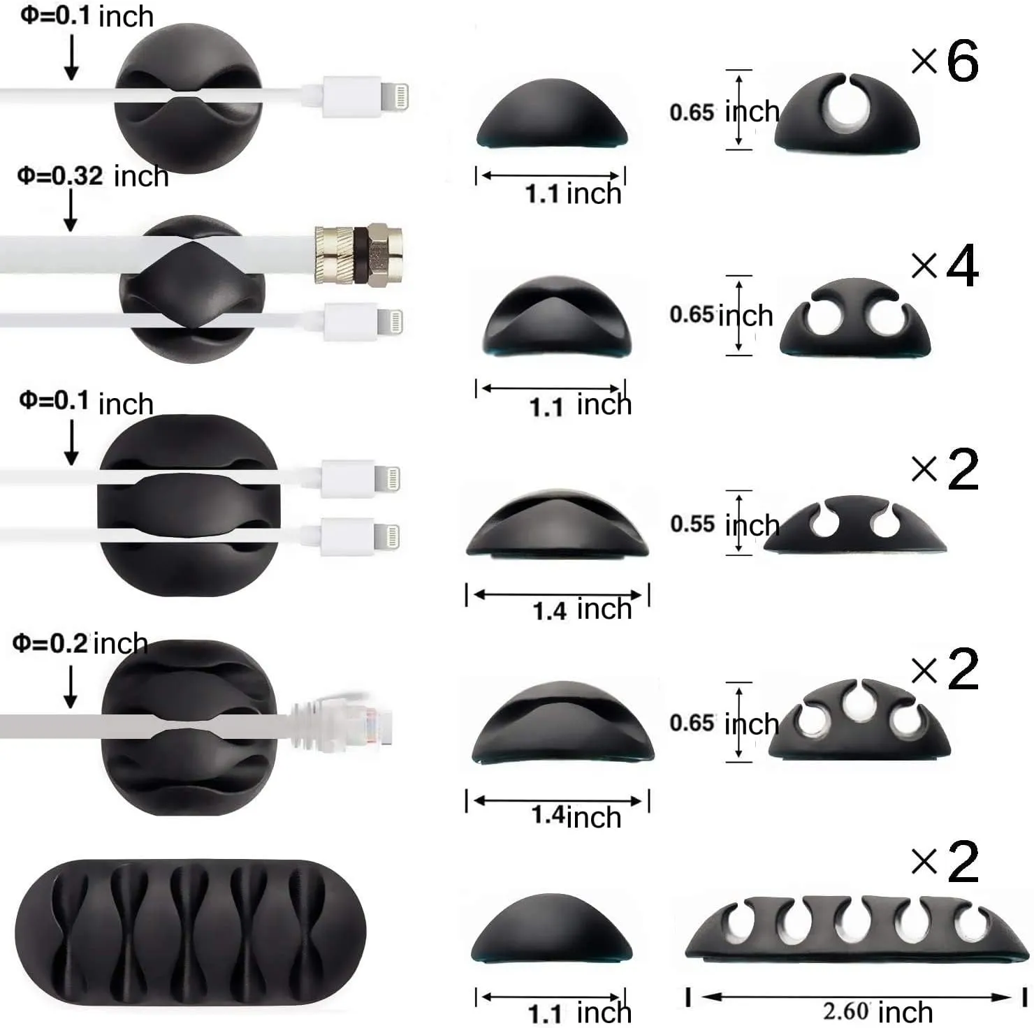 OHill 16-Pack Black Cord Organizer - Adhesive Cable Clips Holder for Desk, Wall, Car - Wire Management Clips for iPhone Charger, USB, Computer Cables - No-Slip Cord Keepers with Strong Sticky Backing