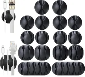 OHill 16-Pack Black Cord Organizer - Adhesive Cable Clips Holder for Desk, Wall, Car - Wire Management Clips for iPhone Charger, USB, Computer Cables - No-Slip Cord Keepers with Strong Sticky Backing