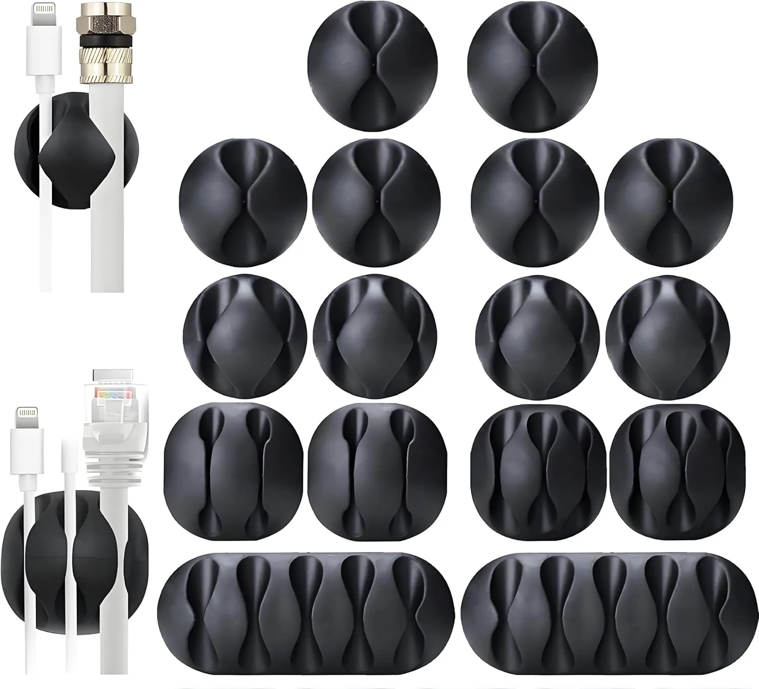 OHill 16-Pack Black Cord Organizer - Adhesive Cable Clips Holder for Desk, Wall, Car - Wire Management Clips for iPhone Charger, USB, Computer Cables - No-Slip Cord Keepers with Strong Sticky Backing