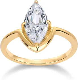 PAVOI 14K Gold Plated Marquise 1.5CT Cubic Zirconia Fake Bridal Engagement Ring for Women - Statement