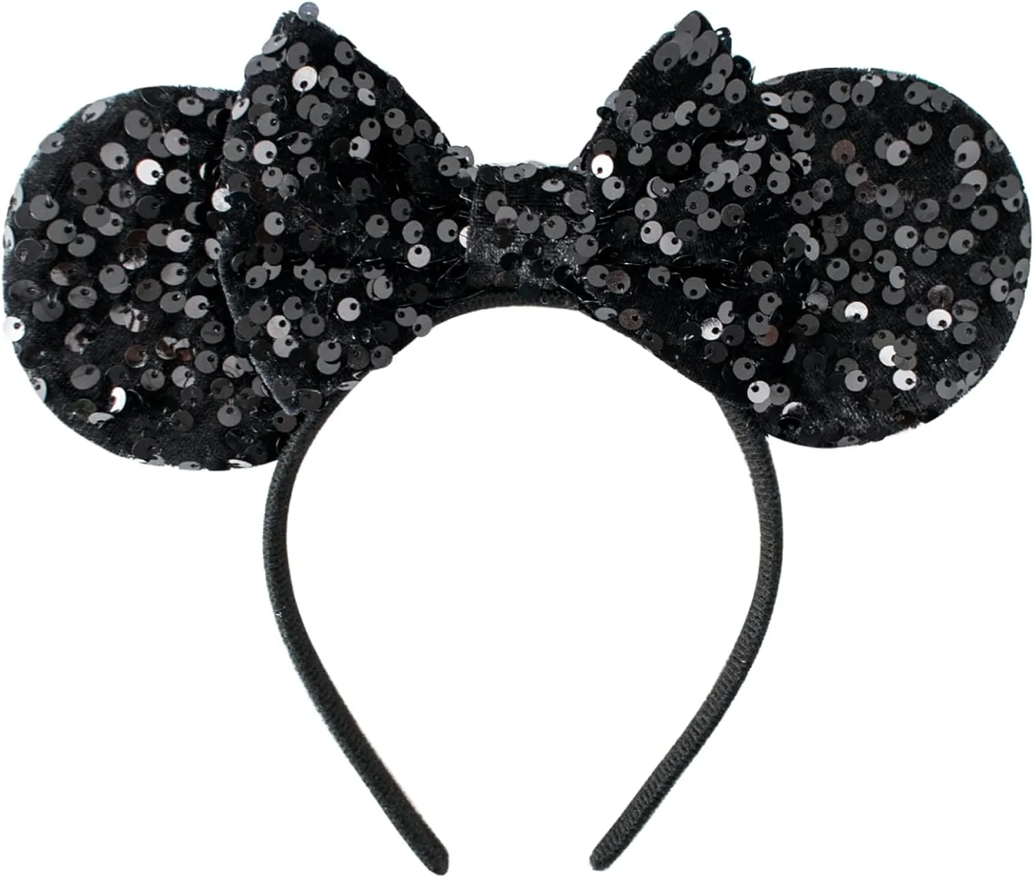 Pearl Mouse Ears Bow Headbands for Girls Kids Sparkle Hair Band Ear Headband Party Princess Trip Cosplay Costume Decor (Black Sequin)