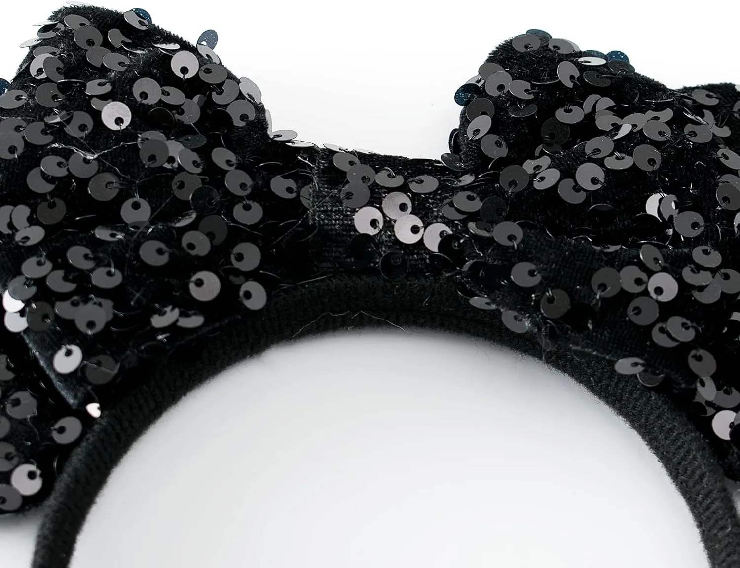 Pearl Mouse Ears Bow Headbands for Girls Kids Sparkle Hair Band Ear Headband Party Princess Trip Cosplay Costume Decor (Black Sequin)