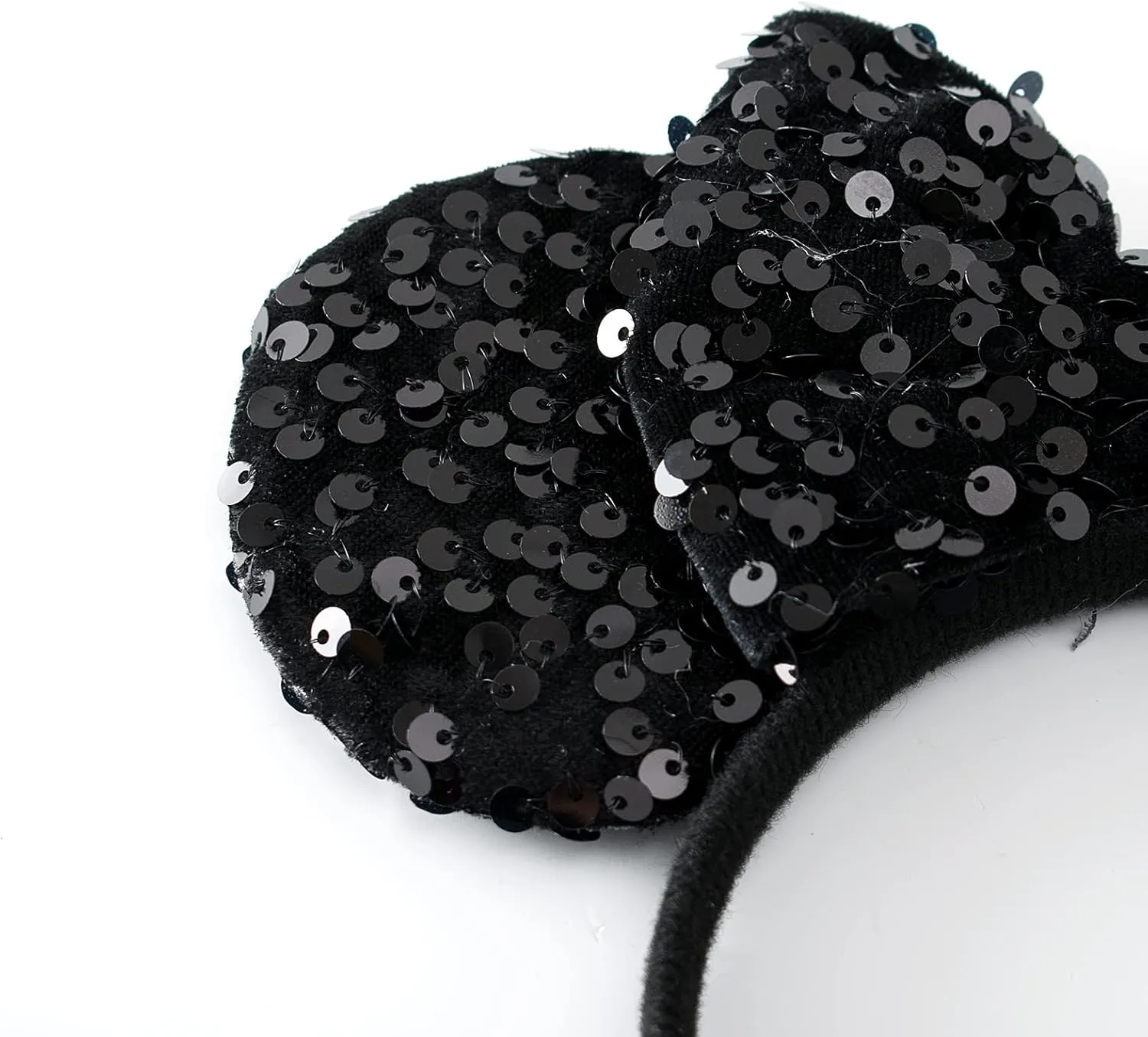 Pearl Mouse Ears Bow Headbands for Girls Kids Sparkle Hair Band Ear Headband Party Princess Trip Cosplay Costume Decor (Black Sequin)