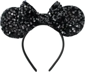 Pearl Mouse Ears Bow Headbands for Girls Kids Sparkle Hair Band Ear Headband Party Princess Trip Cosplay Costume Decor (Black Sequin)