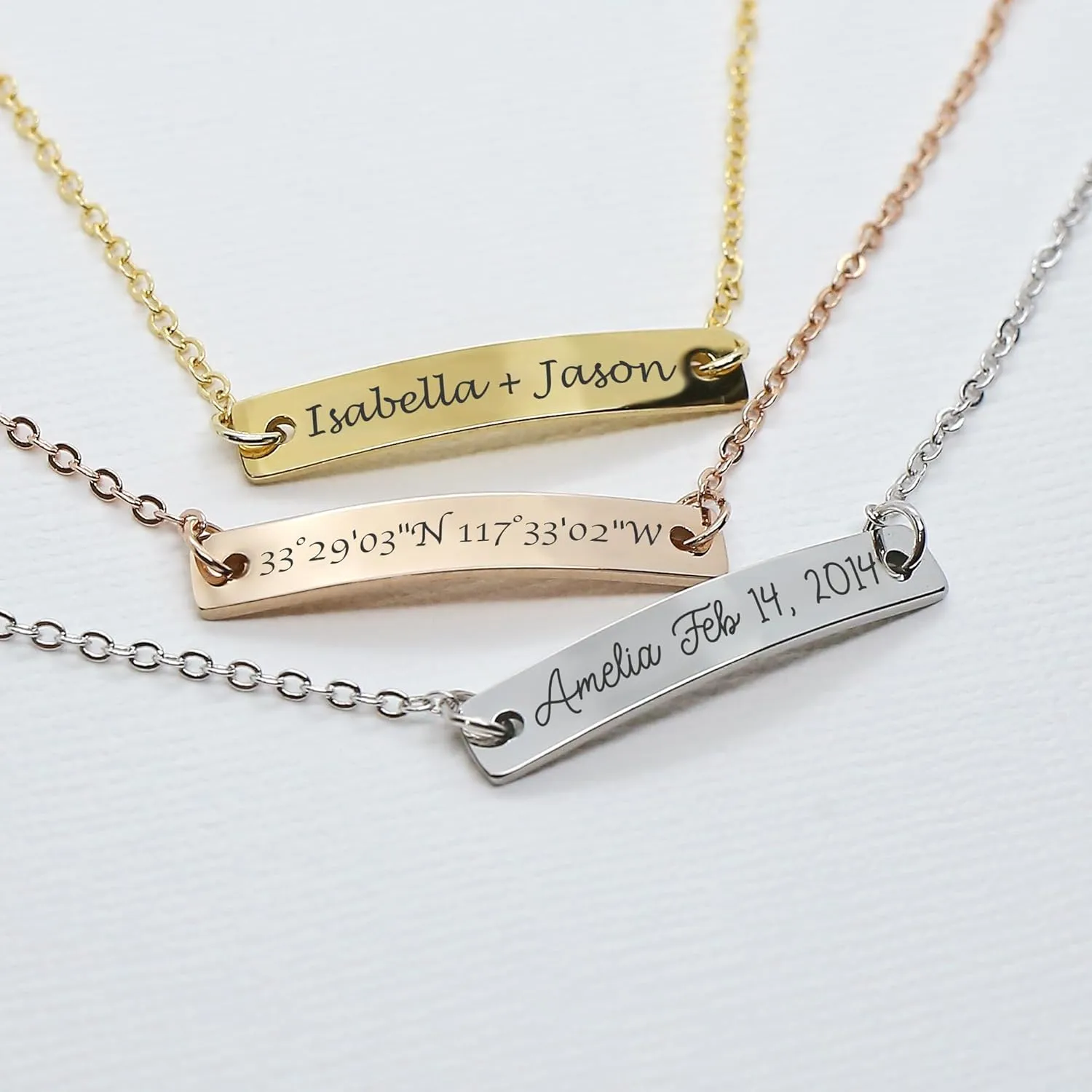 Personalized Name Bar Bracelet Engraved Coordinates & Dates- Couples Jewelry Hand Crafted Graduation, Sorority, Wedding Mom Sister BFF Eco friendly Gift Idea Bridesmaid (Gold color)