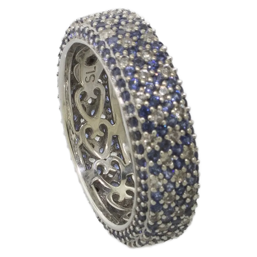 Pre-Owned Suzy Levian Simulated Blue Stone Eternity Band Ring Sterling 8.5