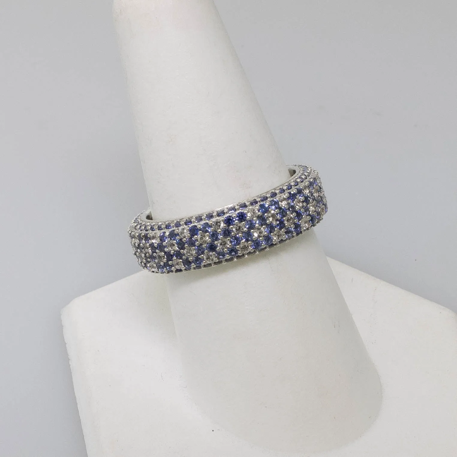 Pre-Owned Suzy Levian Simulated Blue Stone Eternity Band Ring Sterling 8.5