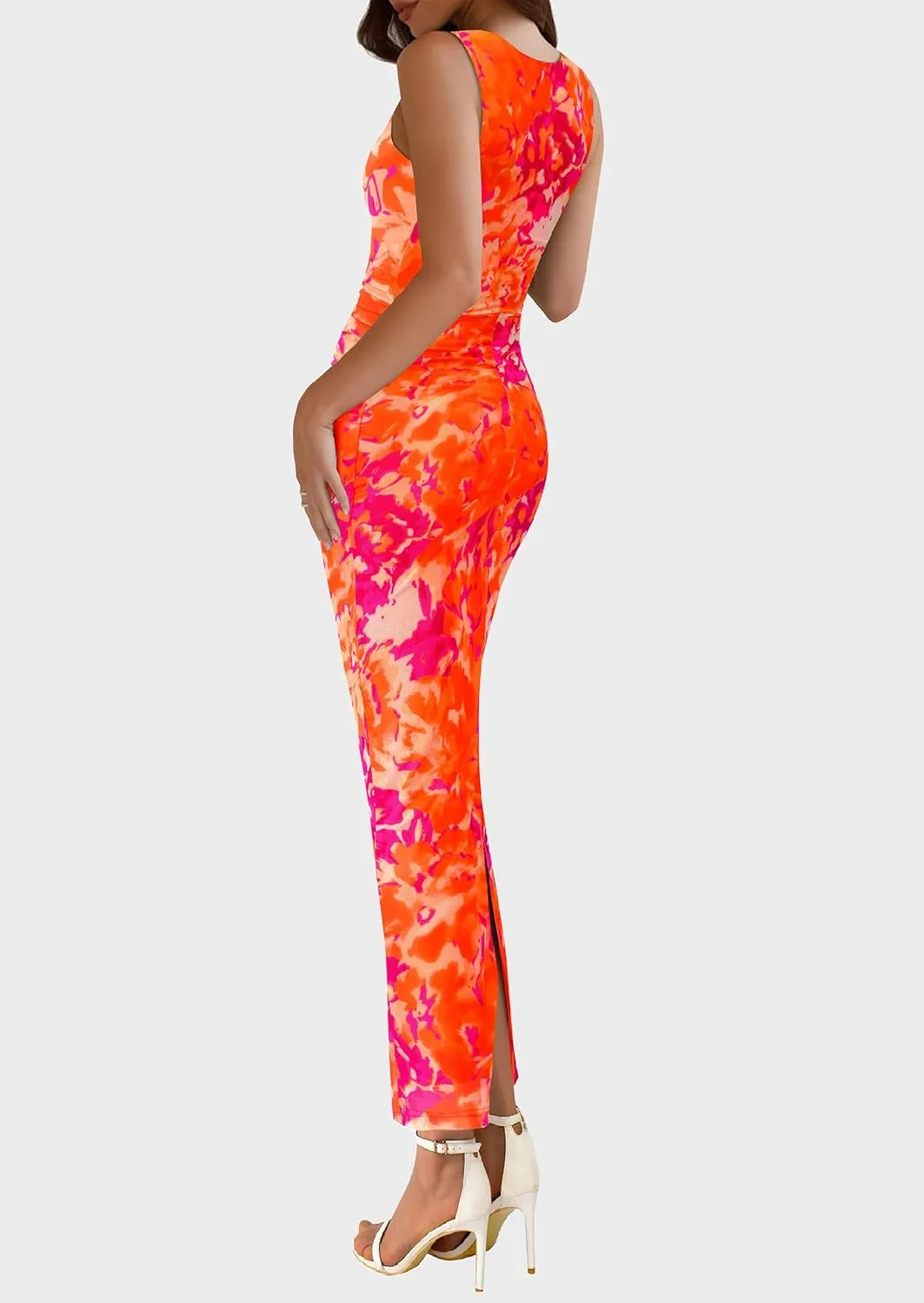 PRETTYGARDEN Wedding Guest Dresses for Women 2025 Summer Spring Floral Bodycon Sleeveless Mesh Maxi Long Dress