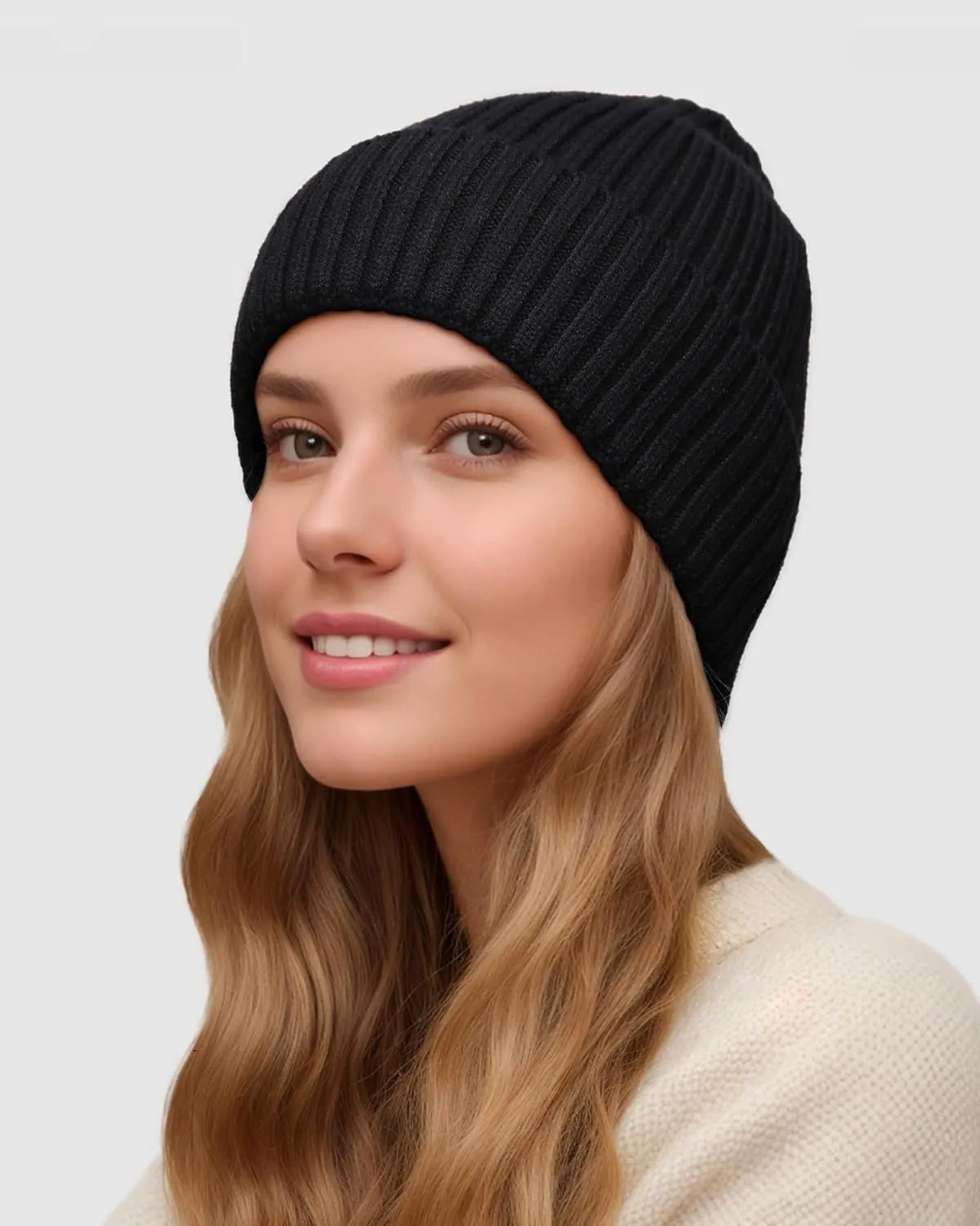 Satin Lined Beanie for Women Men, Womens Silk Lined Beanies, Wool Knit Cuffed Warm Winter Hats Skull Cap