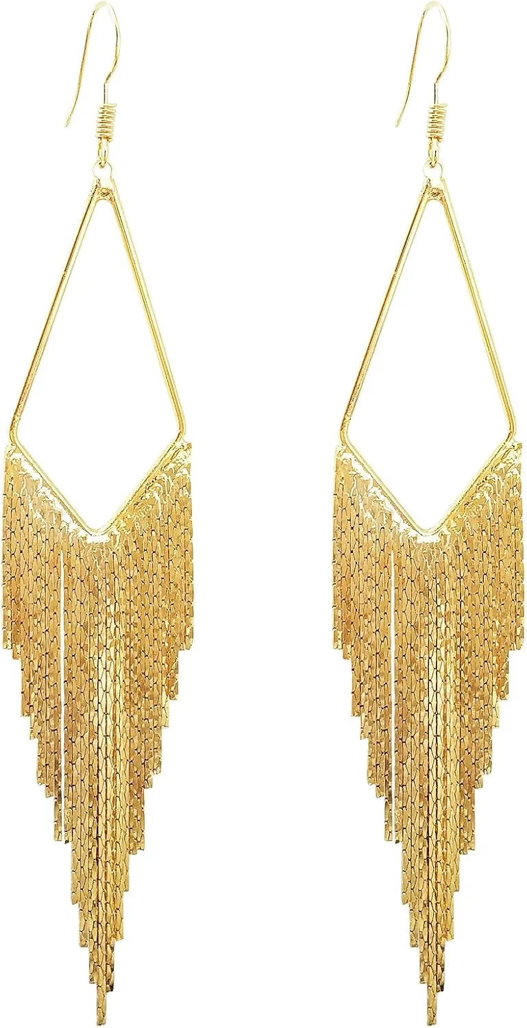 SELOVO Dangling Metal Chain Tassel Dangle Earrings Silver/Gold Color