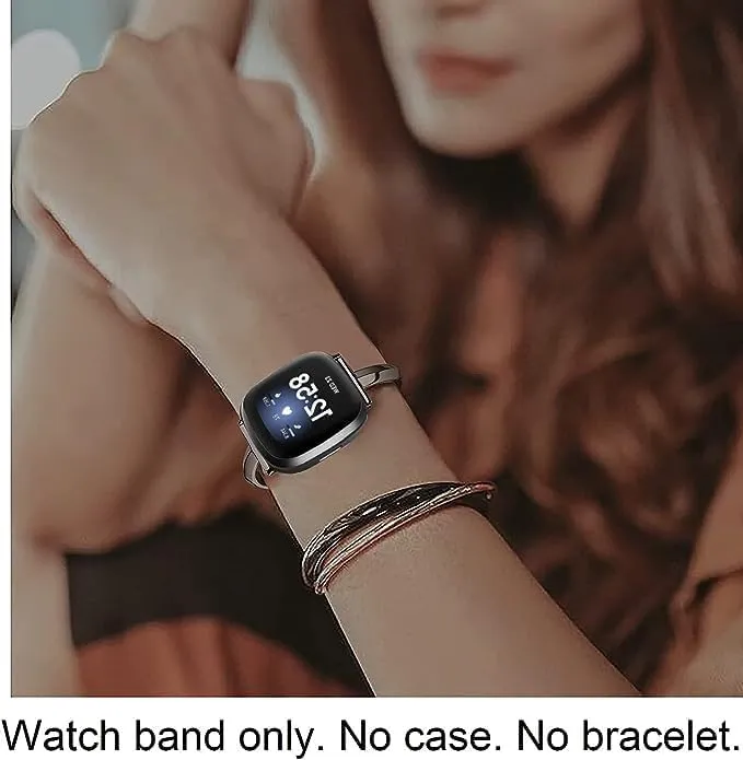 Silm Band Compatible with Fitbit Versa 4/Fitbit Sense 2 Band Cute Women, Bling Jewelry Metal Strap Replacement Compatible for Fitbit Sense/Versa 3 Women (Black)