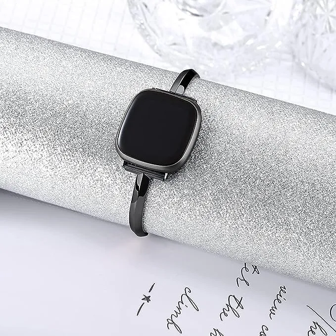 Silm Band Compatible with Fitbit Versa 4/Fitbit Sense 2 Band Cute Women, Bling Jewelry Metal Strap Replacement Compatible for Fitbit Sense/Versa 3 Women (Black)