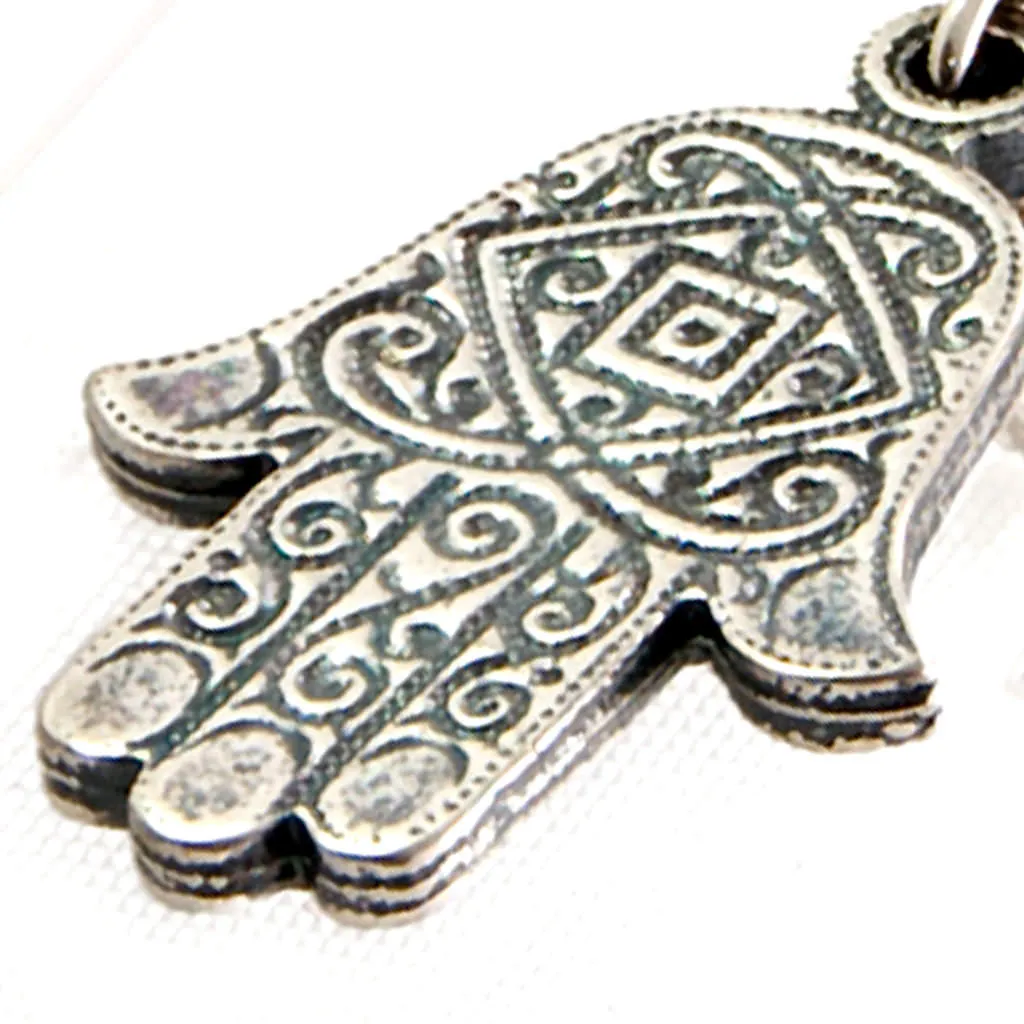 Small Deco Hamsa Hand Charm Hoop Earrings