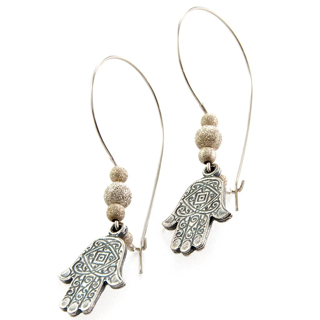 Small Deco Hamsa Hand Charm Hoop Earrings