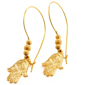 Small Deco Hamsa Hand Charm Hoop Earrings