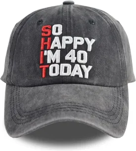 So Happy I'm 40 Today Baseball Cap for Men Women, Adjustable Embroidered Cotton Vintage 40th Birthday Hat